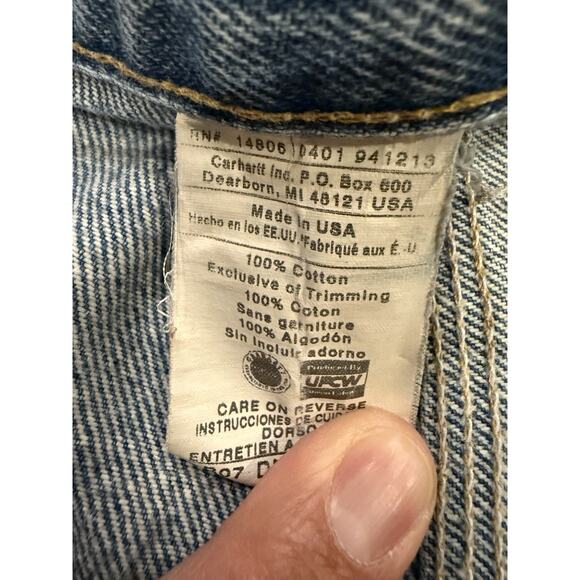 Vintage Carhartt Mens Blue Carpenter Double Knee Denim Jeans Size 42x32 B07 DNM - Picture 6 of 14